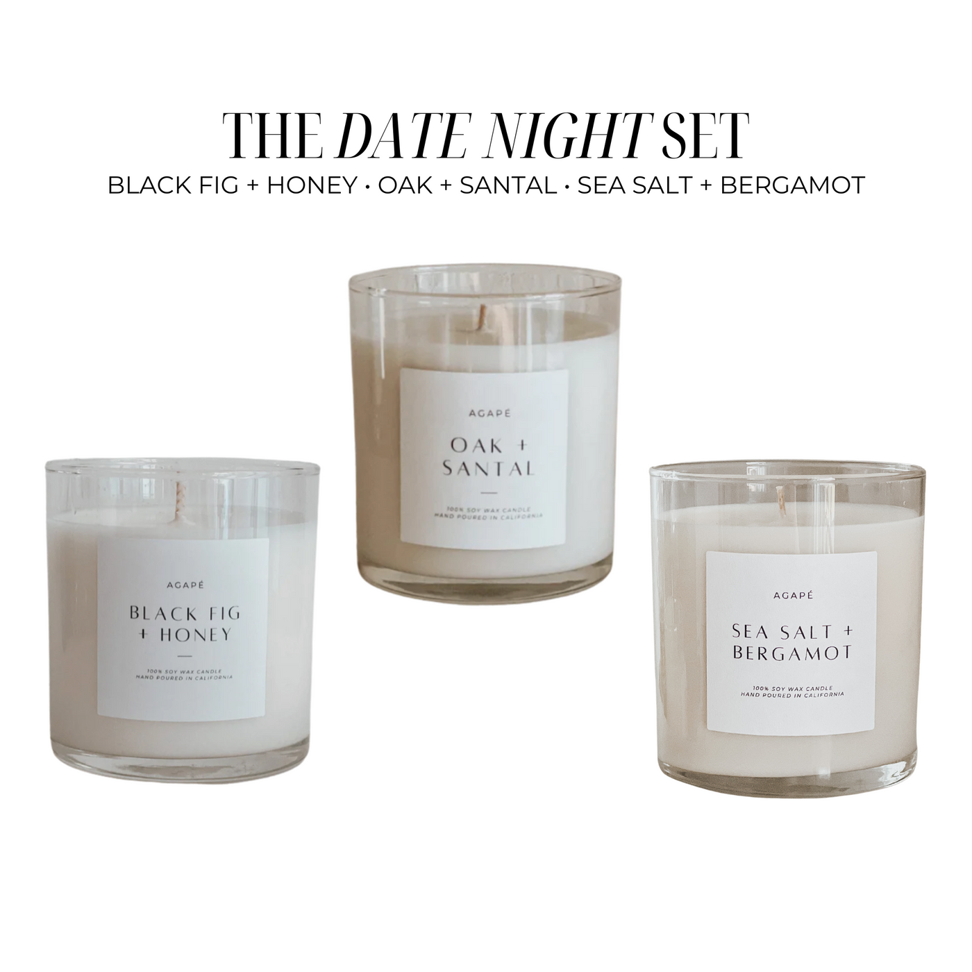 THE DATE NIGHT SET // BLACK FIG + HONEY • SEA SALT + BERGAMOT • OAK + SANTAL